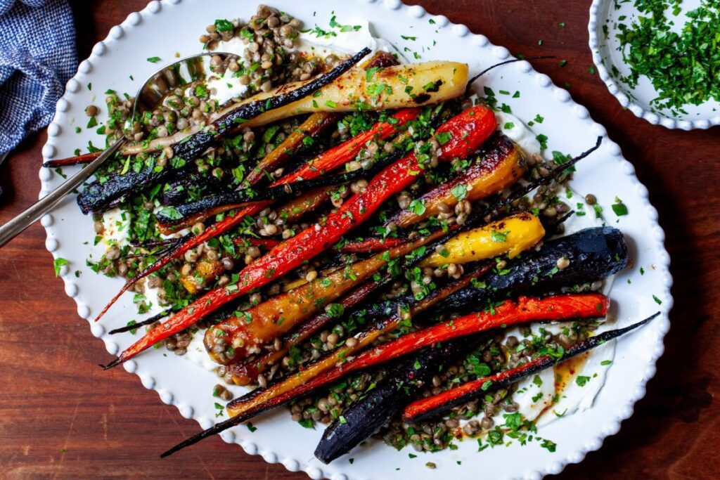 Roasted Carrots With Lentils And Yogurt